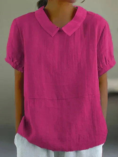 Alliah | Linen Collar Short Sleeve Blouse