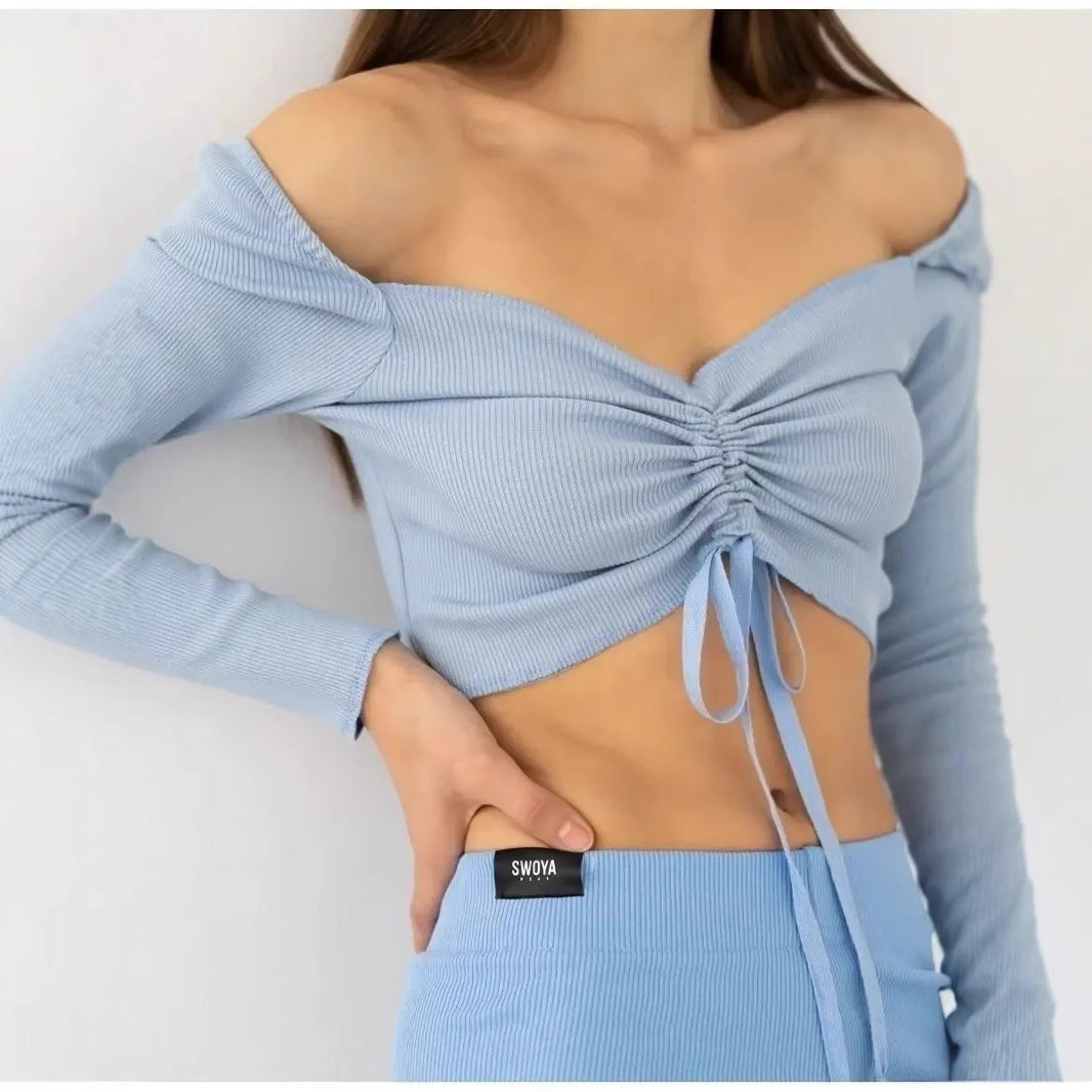 Floryn | Women Long Sleeve Ruched Crop Top