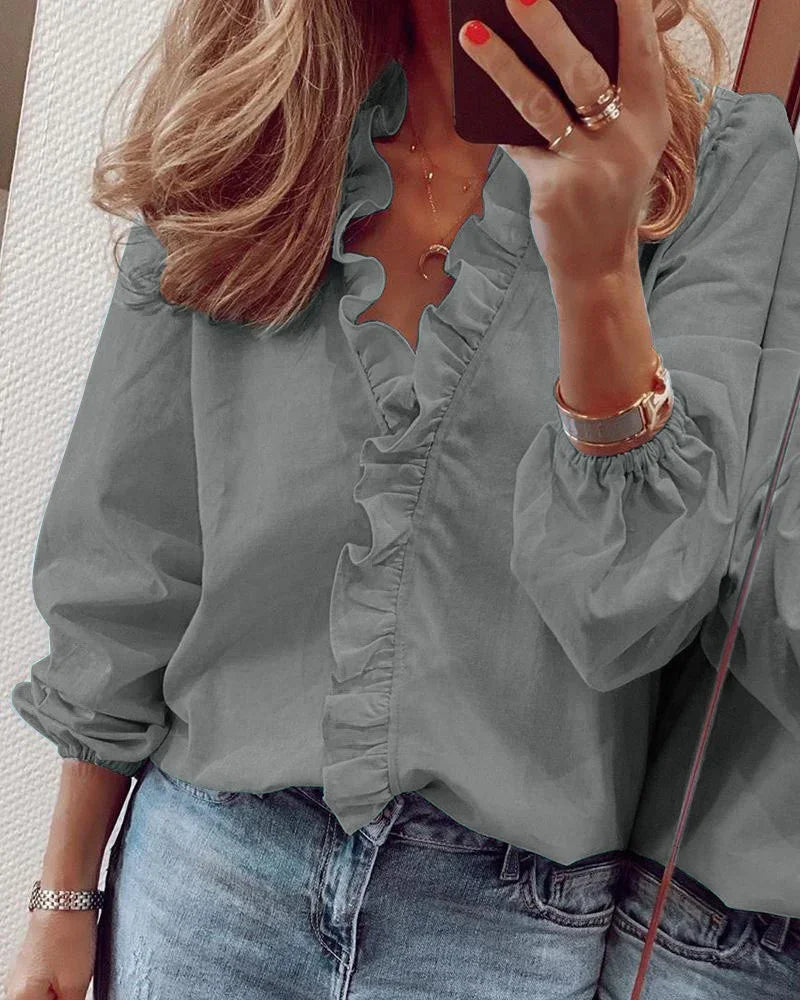Kathryn | Ruffle Trim Wrap Blouse