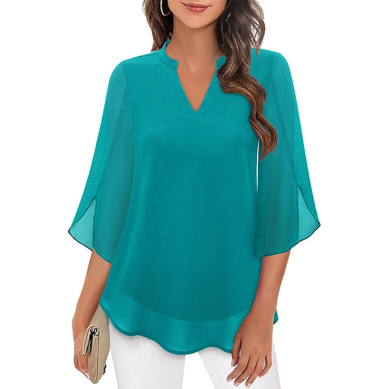 Richie | Chiffon Split Neck Long Sleeve Blouse