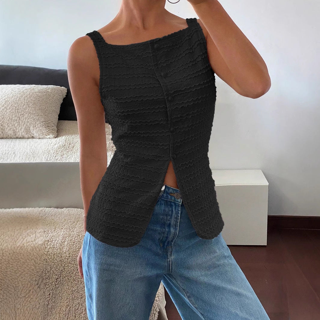 Sierra | Spring Sleeveless Button Front Top