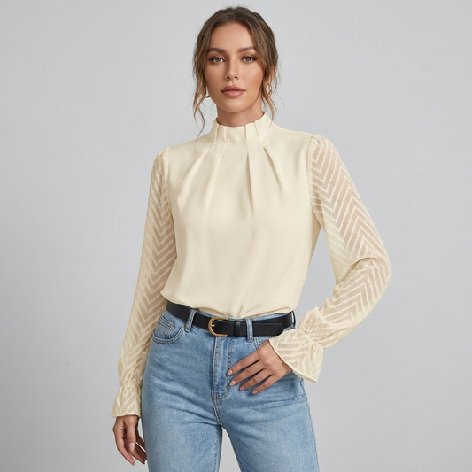Abby | Women’s Mock Neck Blouse with Pleated Bodice