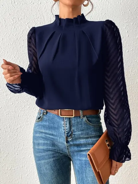 Abby | Women’s Mock Neck Blouse with Pleated Bodice