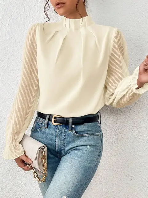 Abby | Women’s Mock Neck Blouse with Pleated Bodice