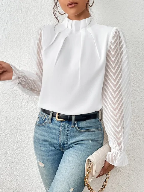 Abby | Women’s Mock Neck Blouse with Pleated Bodice