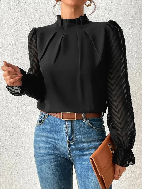 Abby | Women’s Mock Neck Blouse with Pleated Bodice