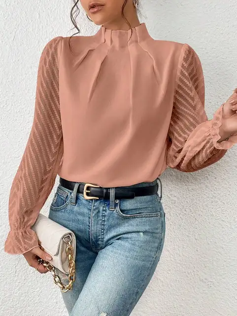Abby | Women’s Mock Neck Blouse with Pleated Bodice