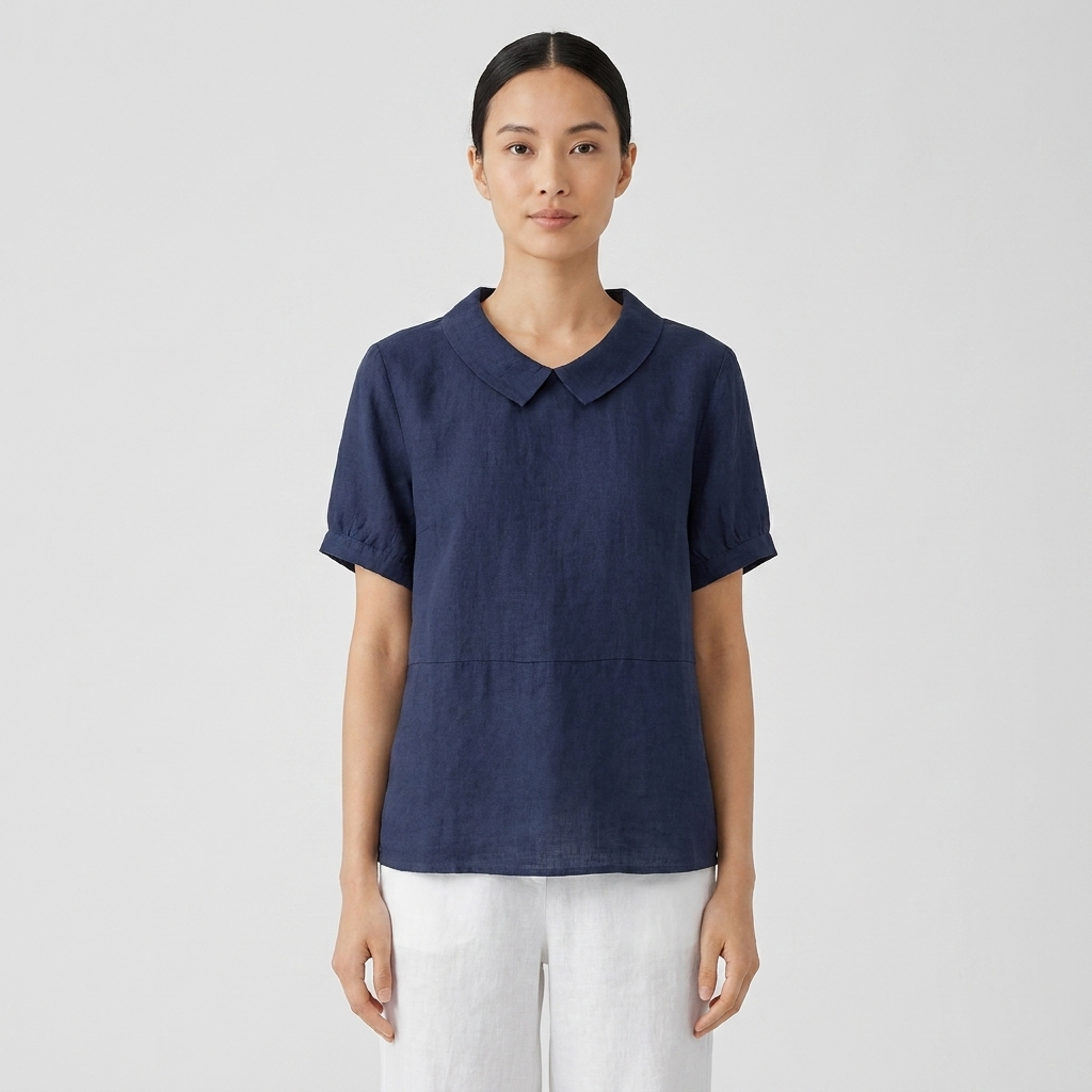 Alliah | Linen Collar Short Sleeve Blouse