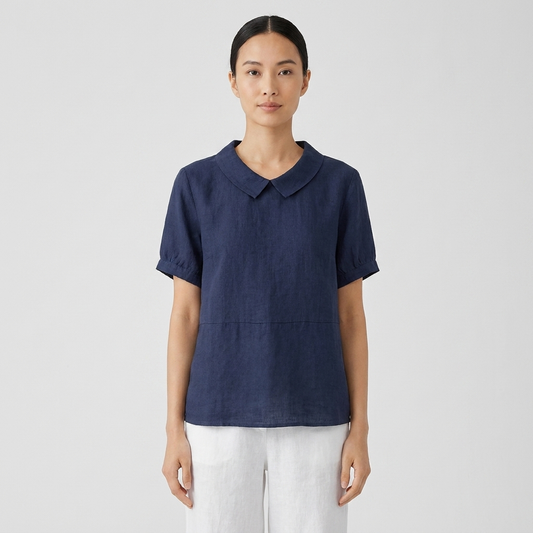 Alliah | Linen Collar Short Sleeve Blouse