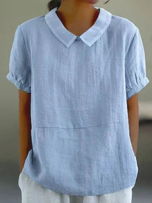 Alliah | Linen Collar Short Sleeve Blouse