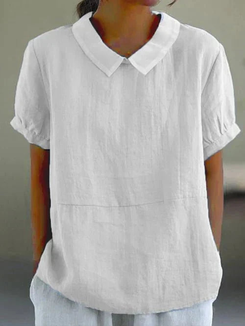 Alliah | Linen Collar Short Sleeve Blouse