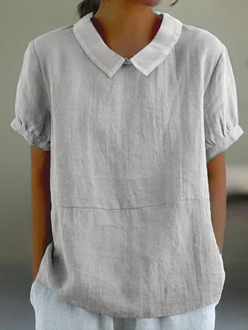 Alliah | Linen Collar Short Sleeve Blouse