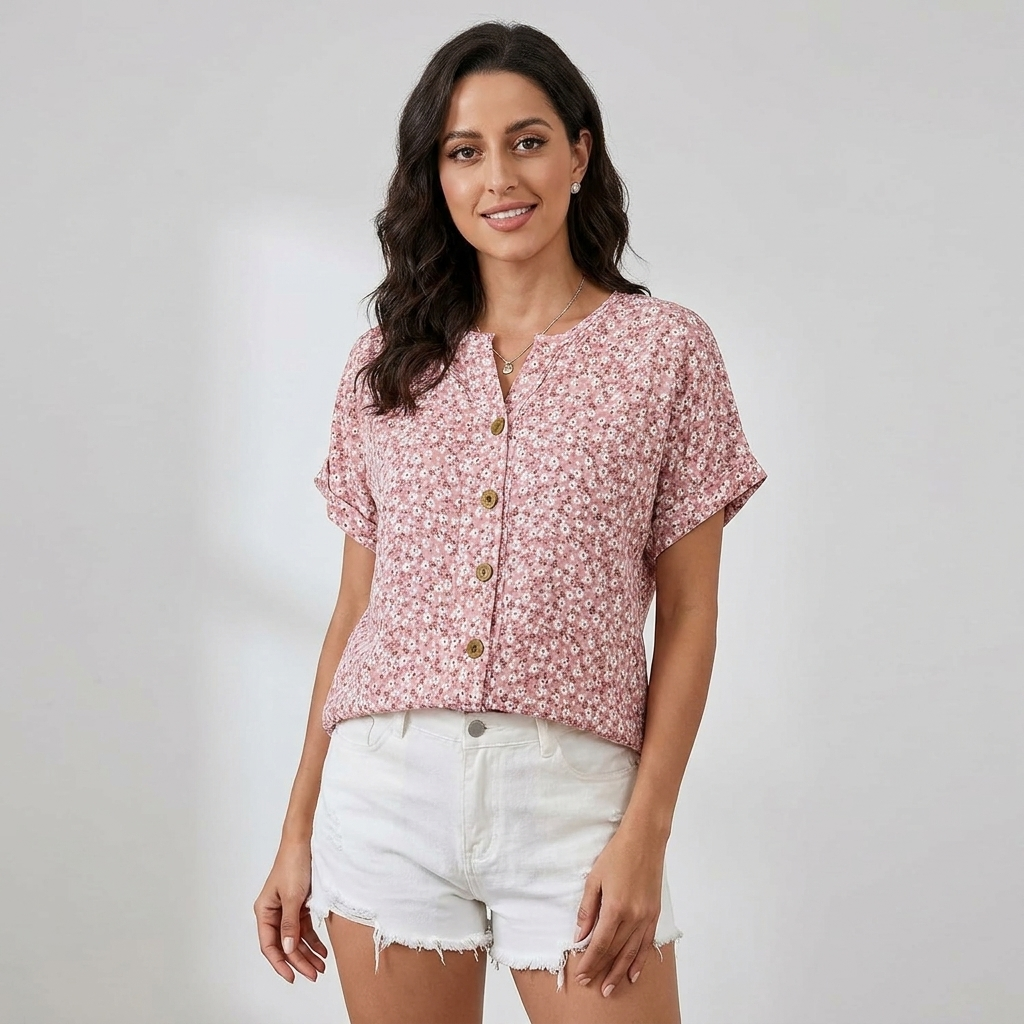 Christine | Casual Floral Button Front Summer Blouse