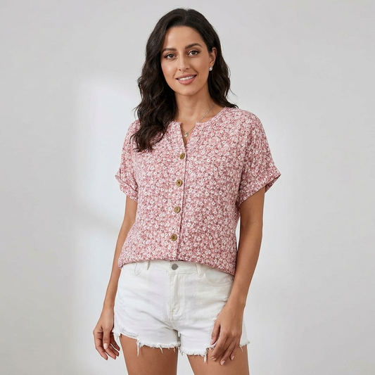 Christine | Casual Floral Button Front Summer Blouse