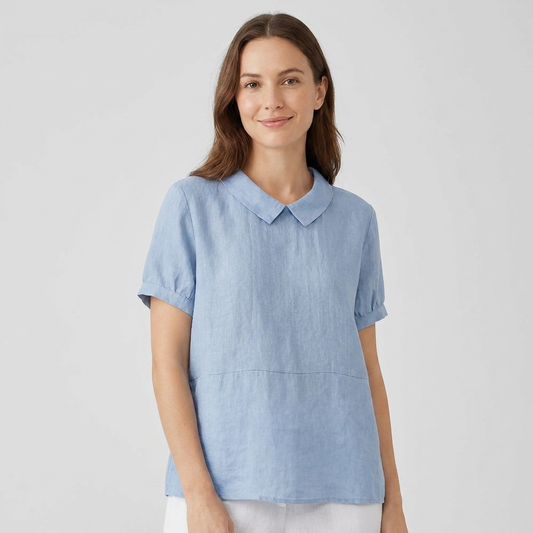 Christine | Women's Linen Short Sleeve Blouse with Collar