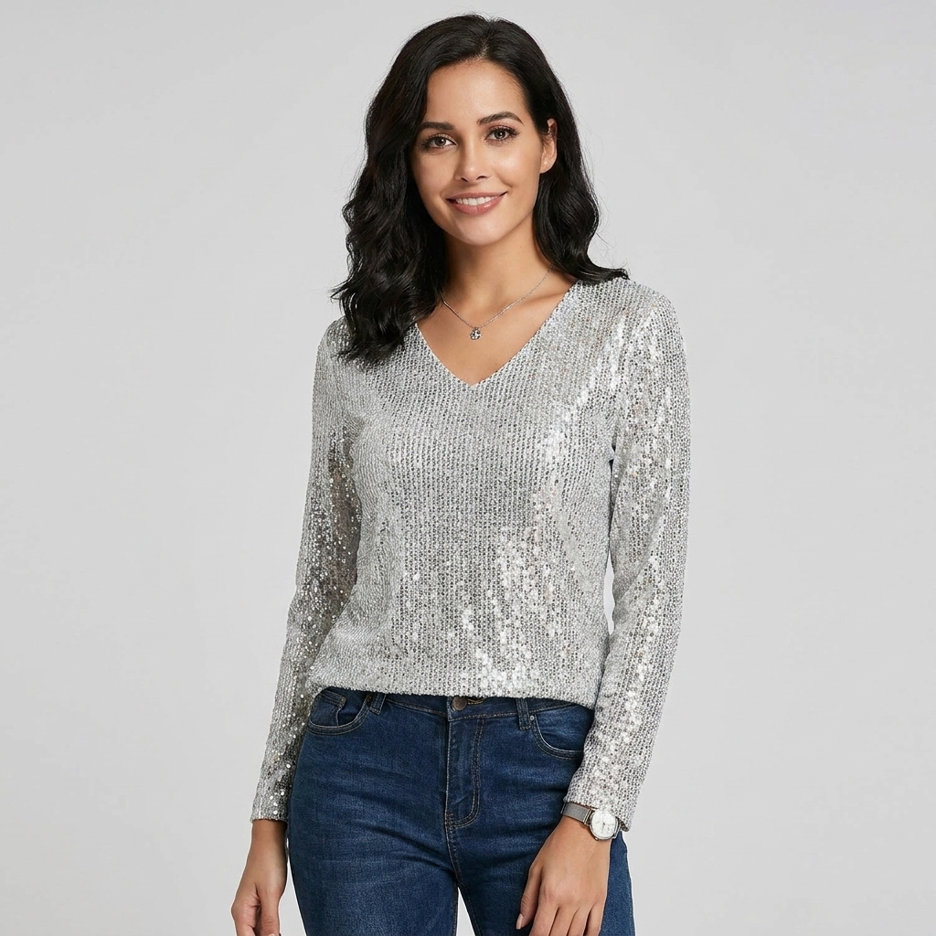 Clear | Women Spring Shimmer V-Neck Top