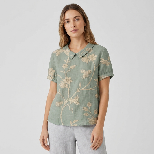 Debra | Women's Floral Print Button-Up Short Sleeve Shirt