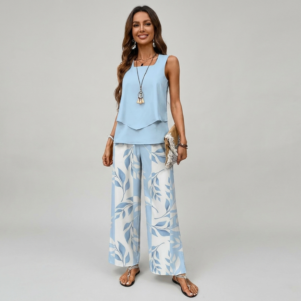 Elizabeth | Women's Floral Wide-Leg Pants Set Spring Outfit