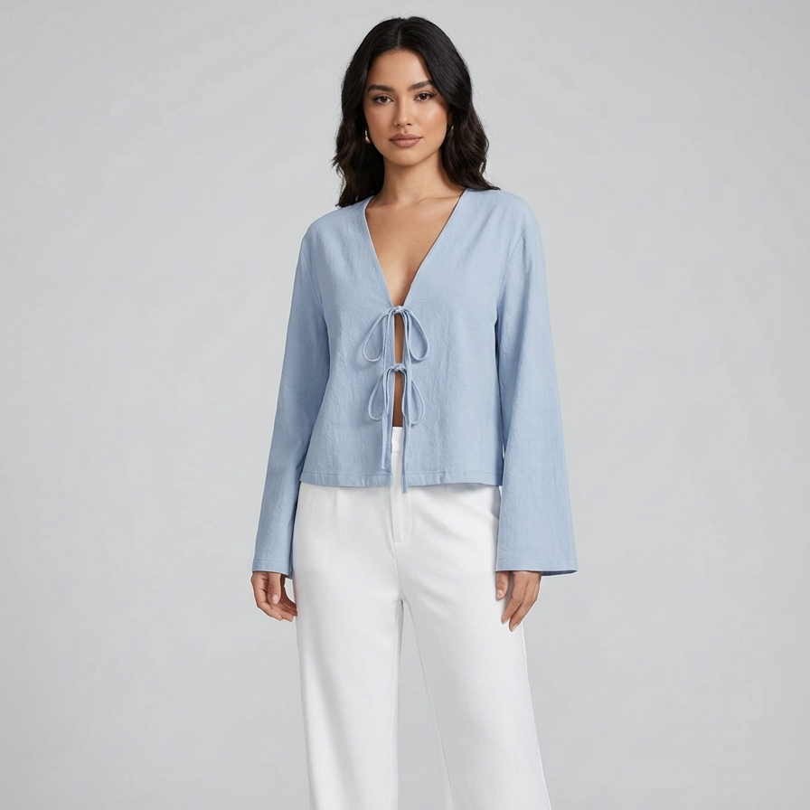 Esther | Women’s Lace-Up V-Neck Blouse