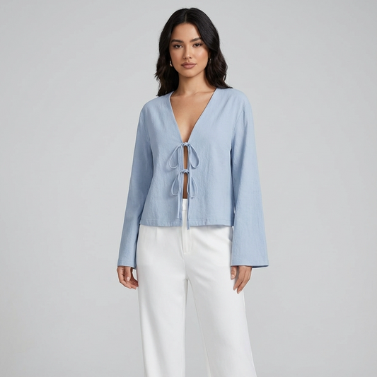 Esther | Women’s Lace-Up V-Neck Blouse