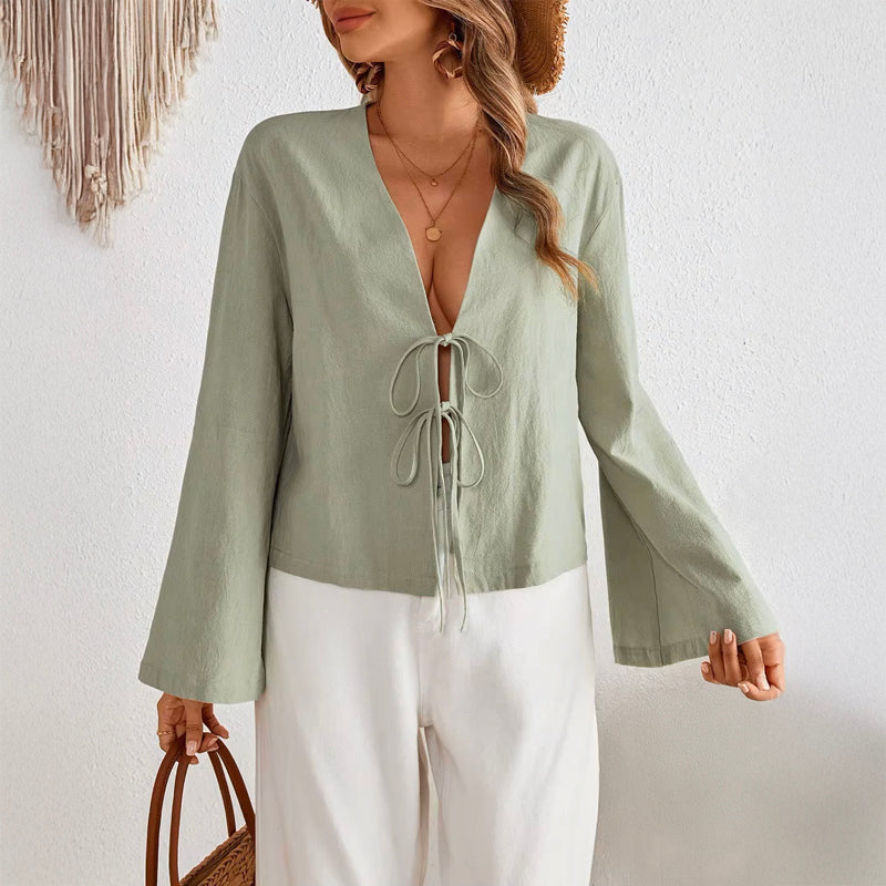 Esther | Women’s Lace-Up V-Neck Blouse