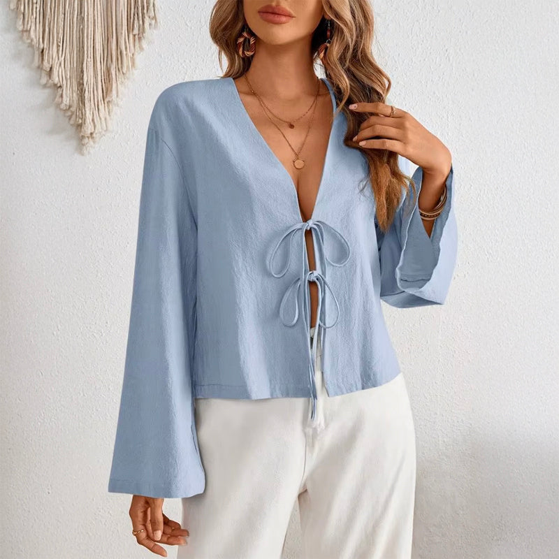 Esther | Women’s Lace-Up V-Neck Blouse