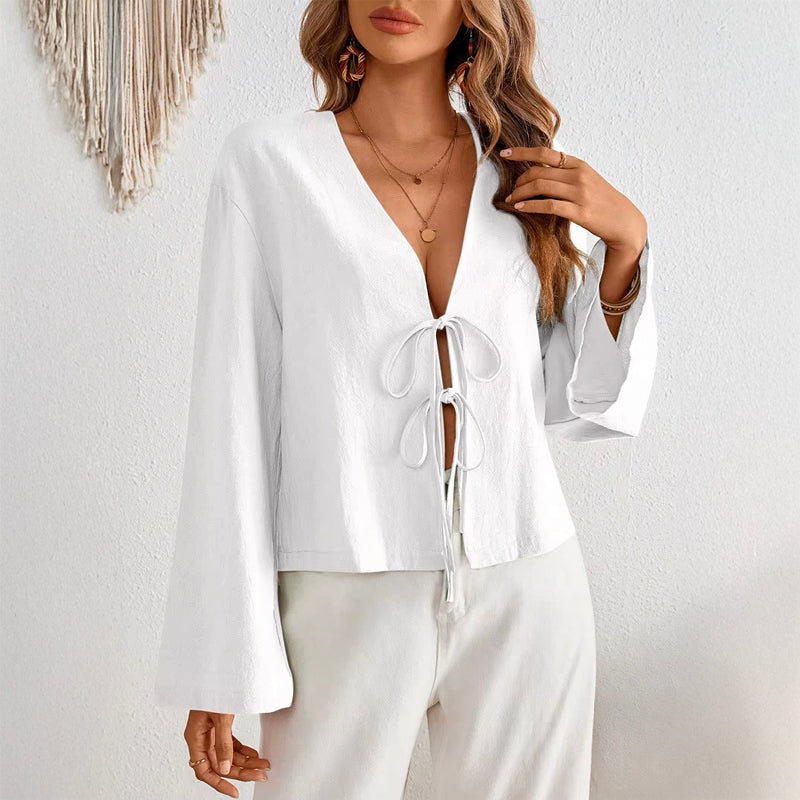 Esther | Women’s Lace-Up V-Neck Blouse