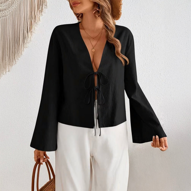 Esther | Women’s Lace-Up V-Neck Blouse