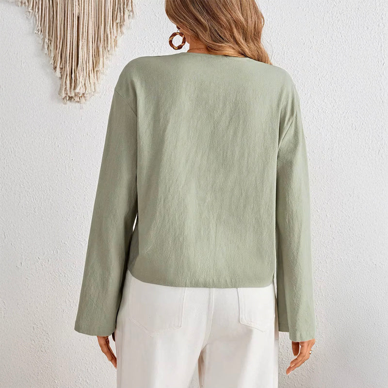 Esther | Women’s Lace-Up V-Neck Blouse