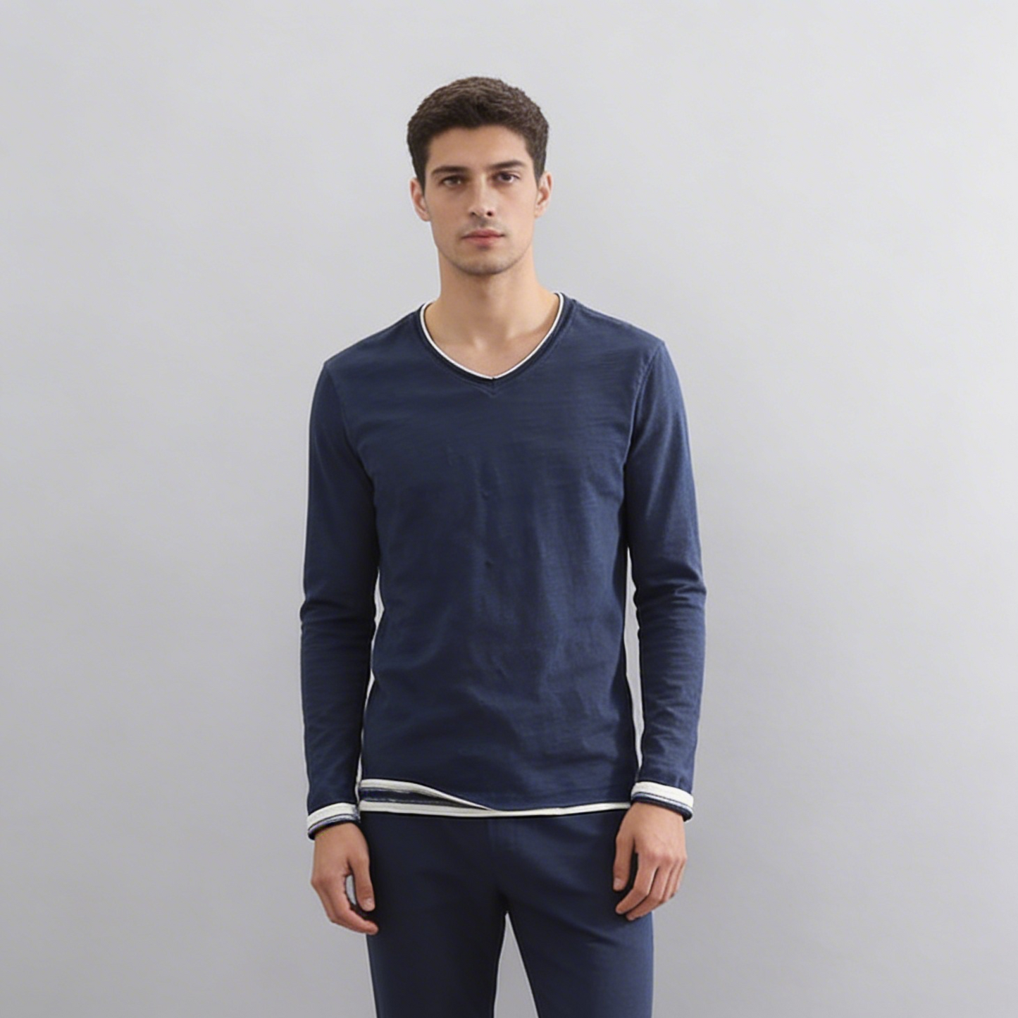 Gabriel | Men’s Cotton V-Neck Long Sleeve Shirt