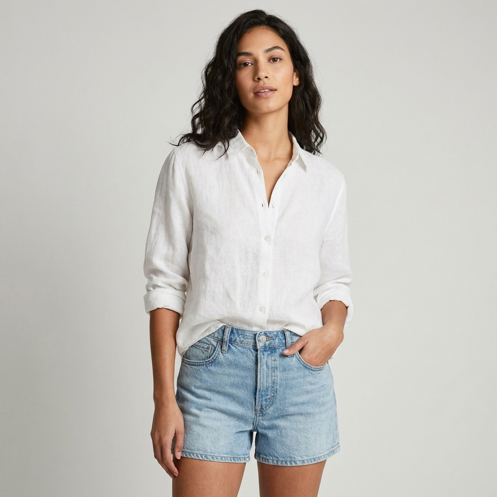 Hannah | Women's Linen V Neck Button Down Blouse