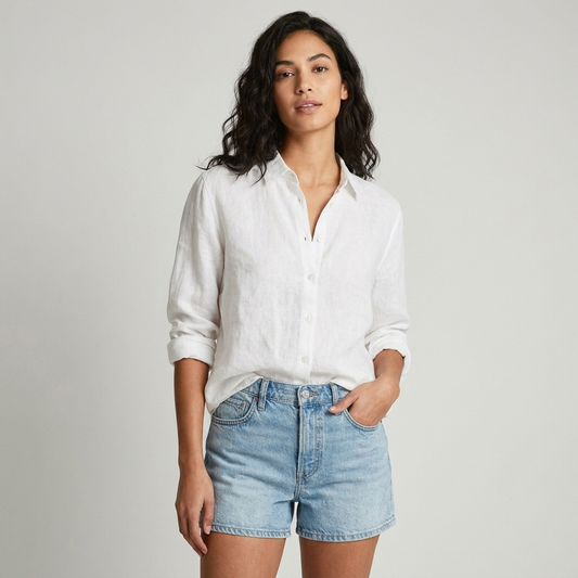 Hannah | Women's Linen V Neck Button Down Blouse