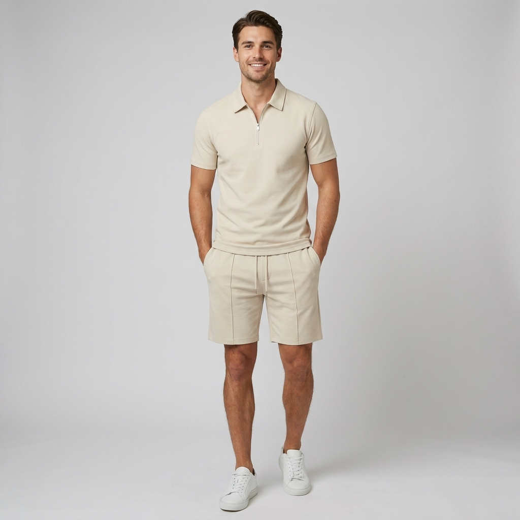 Jacob | Men's Zip Polo Shirt and Shorts Casual Matching Set