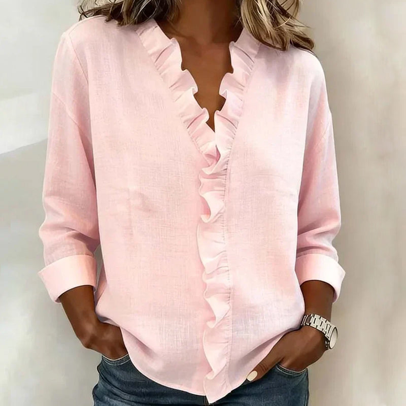 Jairah | Ruffle V-Neck Casual Blouse