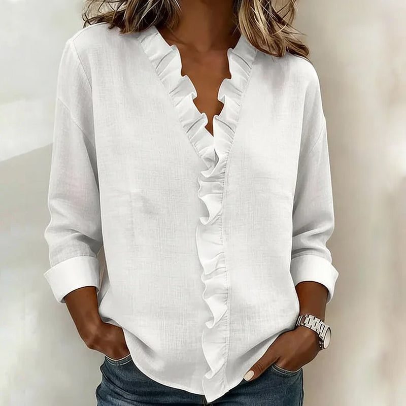 Jairah | Ruffle V-Neck Casual Blouse