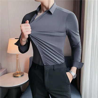 Men's Stretch Dress Shirt - Long Sleeve Slim Fit Smooth Finish