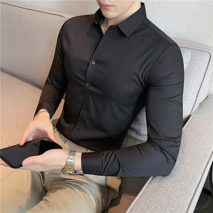 Men's Stretch Dress Shirt - Long Sleeve Slim Fit Smooth Finish