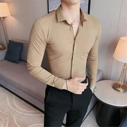 Men's Stretch Dress Shirt - Long Sleeve Slim Fit Smooth Finish