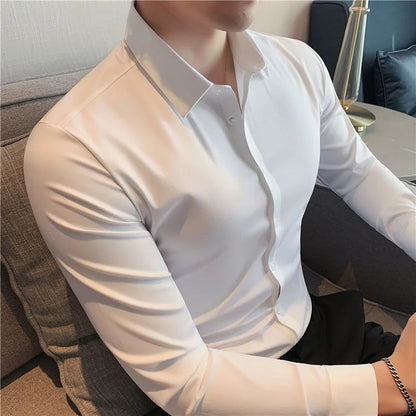 Men's Stretch Dress Shirt - Long Sleeve Slim Fit Smooth Finish