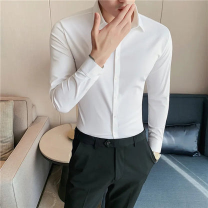 Men's Stretch Dress Shirt - Long Sleeve Slim Fit Smooth Finish