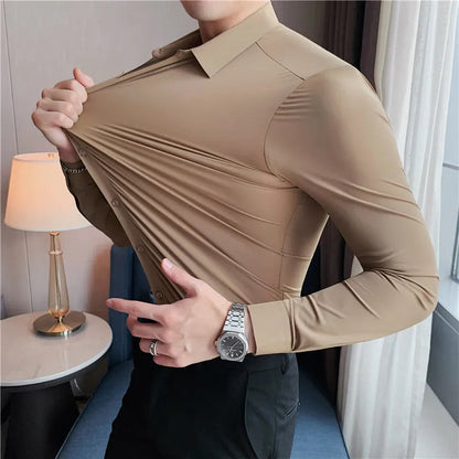 Men's Stretch Dress Shirt - Long Sleeve Slim Fit Smooth Finish