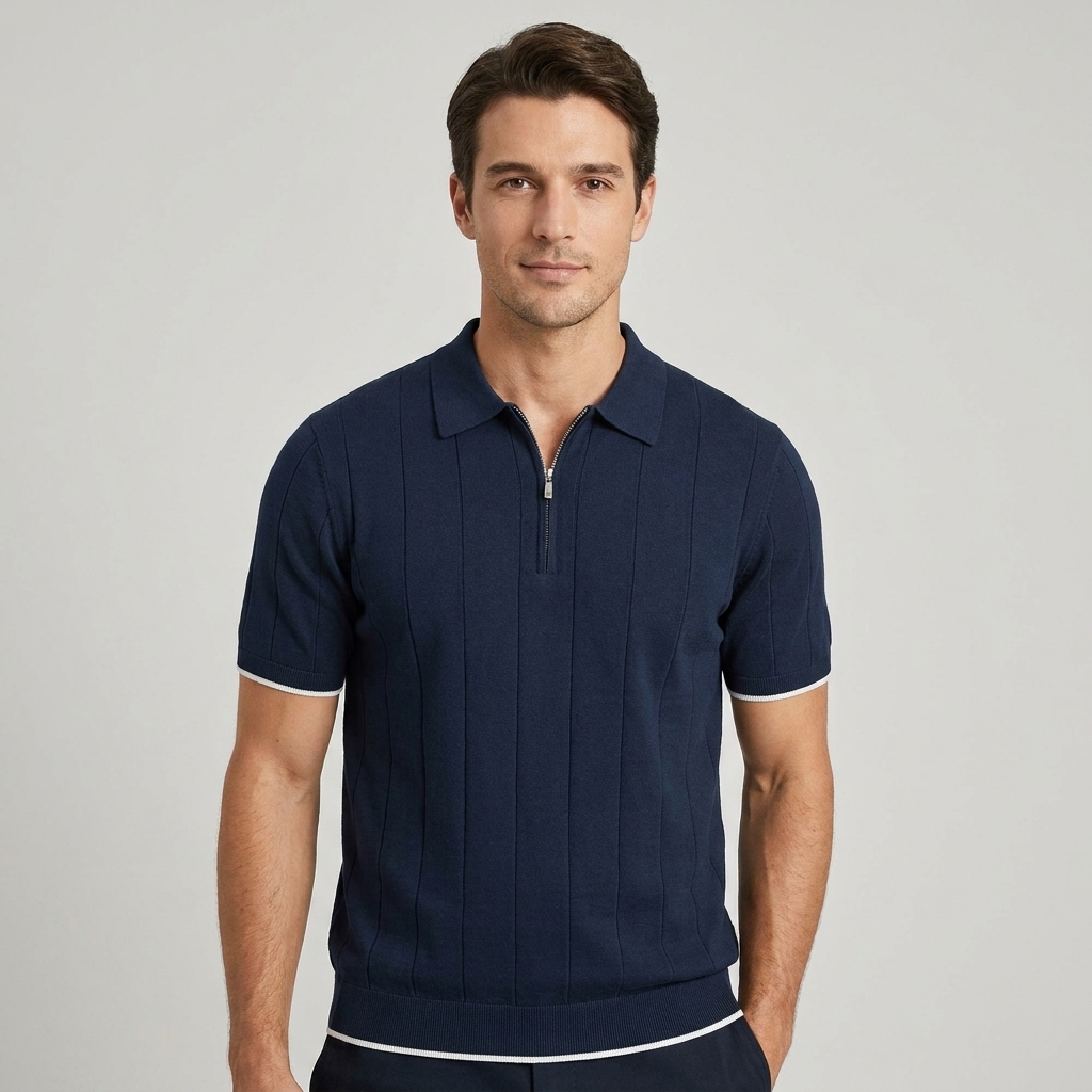 Janriel | Men’s Quarter-Zip Polo with Vertical Stripes