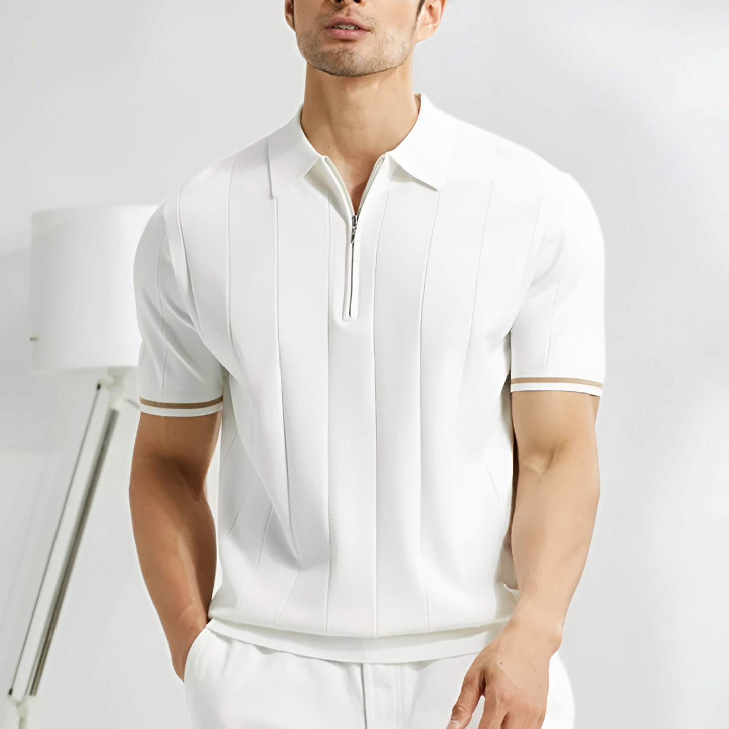 Janriel | Men’s Quarter-Zip Polo with Vertical Stripes