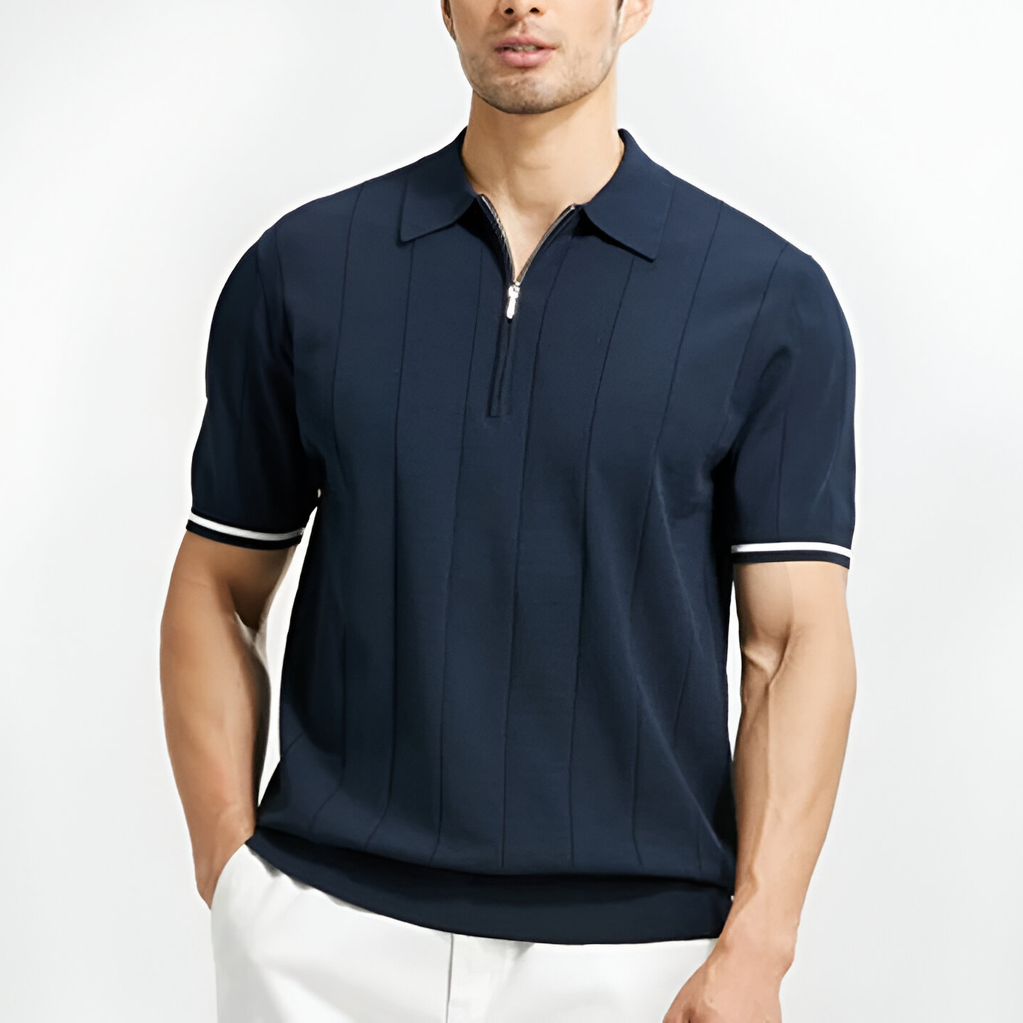 Janriel | Men’s Quarter-Zip Polo with Vertical Stripes