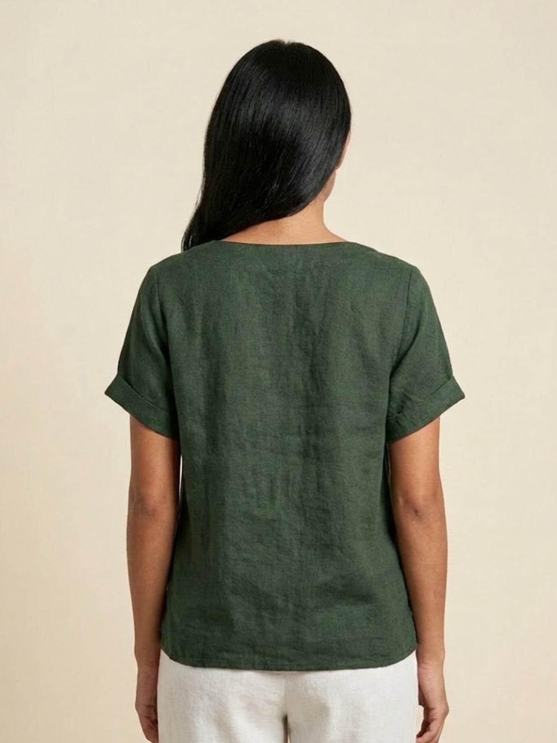 Joy | Linen Button Round Neck Blouse