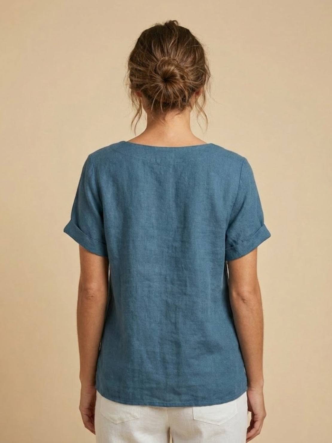 Joy | Linen Button Round Neck Blouse