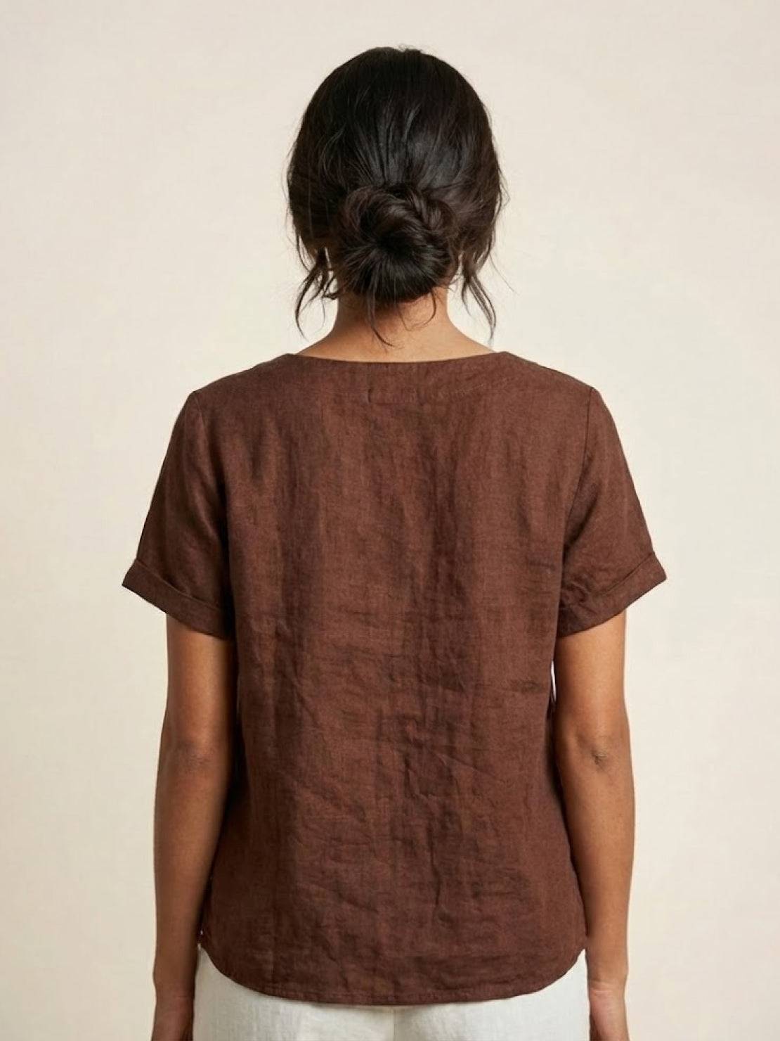 Joy | Linen Button Round Neck Blouse