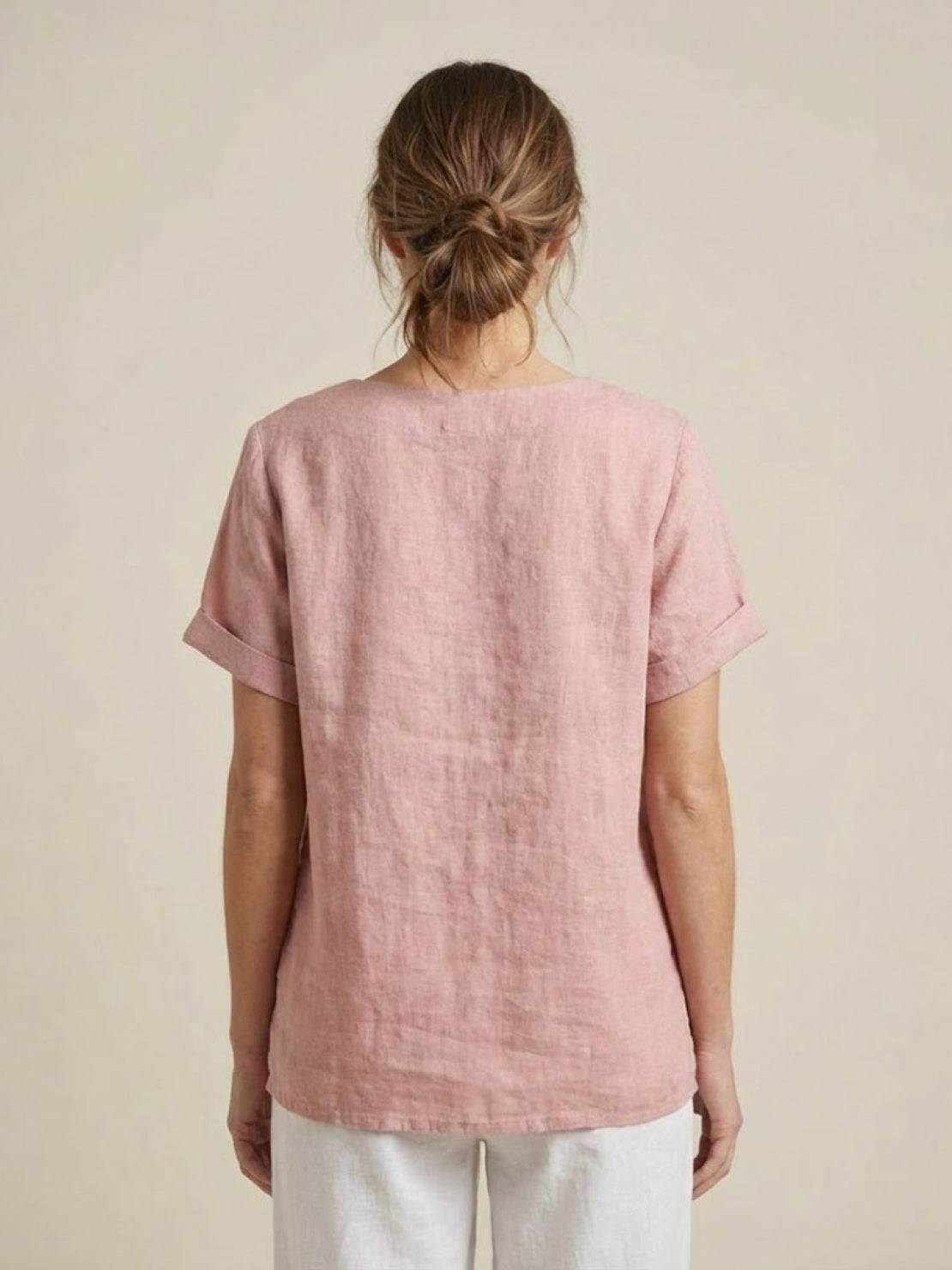 Joy | Linen Button Round Neck Blouse