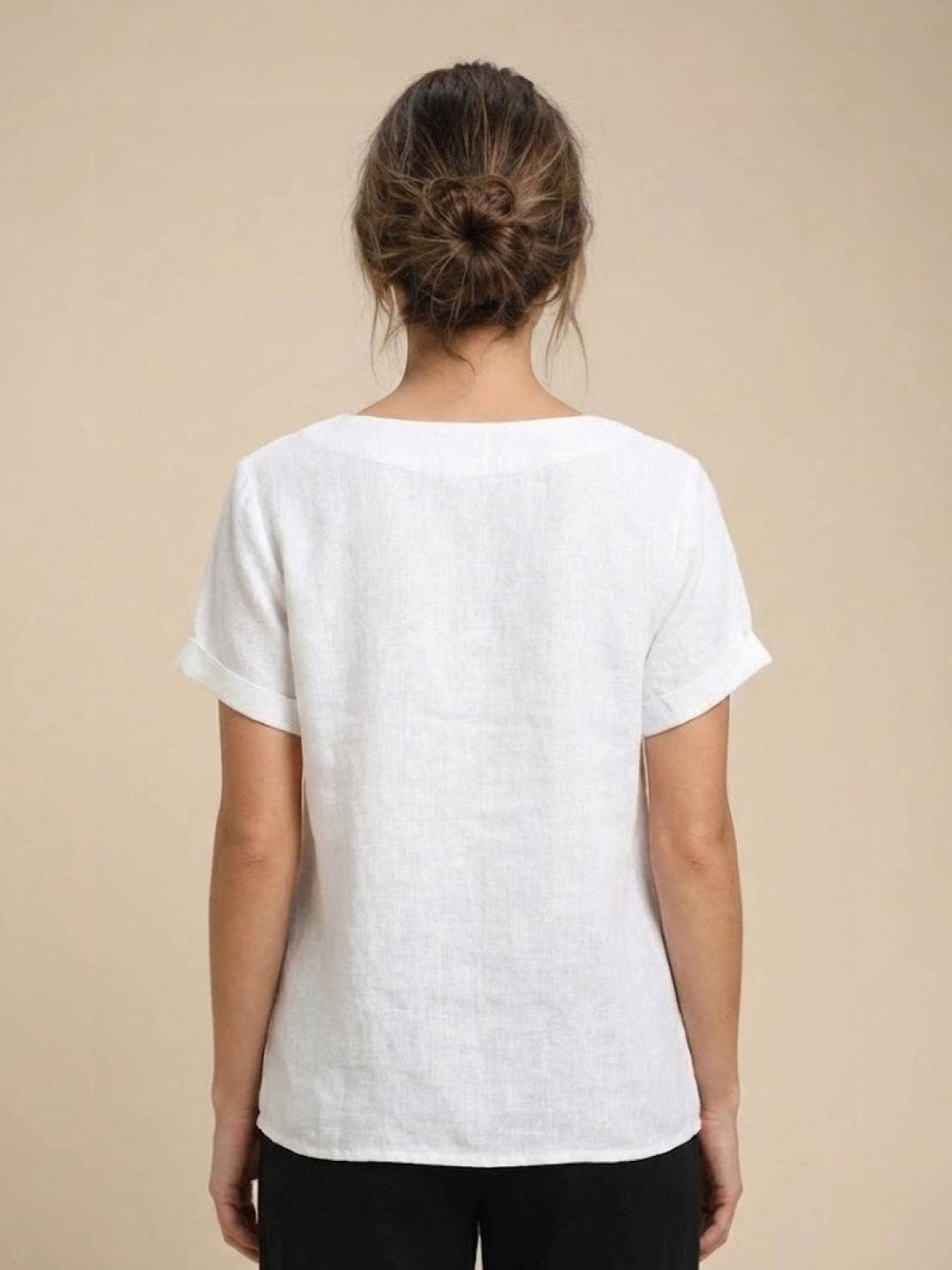 Joy | Linen Button Round Neck Blouse