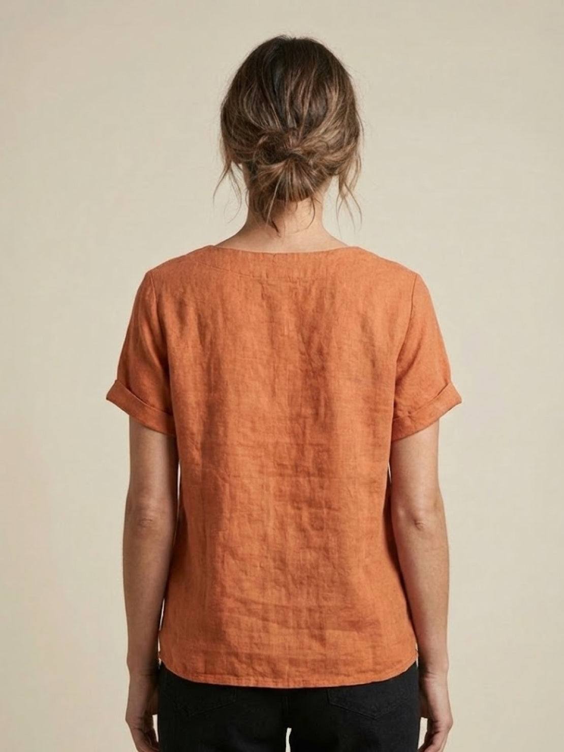 Joy | Linen Button Round Neck Blouse
